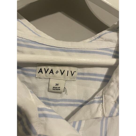 Ava & Viv 3X Oversized Shirt‎ No Gap Button-Up Top Striped Blouse Plus Size Blue - Picture 3 of 8